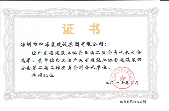 广东省建筑业协会建筑装饰分会第二届工作委员会副会长单位